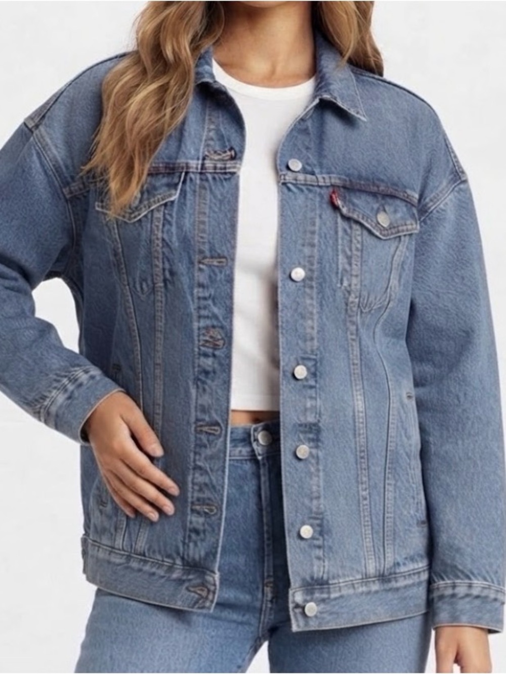 Levis Trucker Jacket‎ Medium Wash Denim Classic Fit Blue Jean Coat Womens M